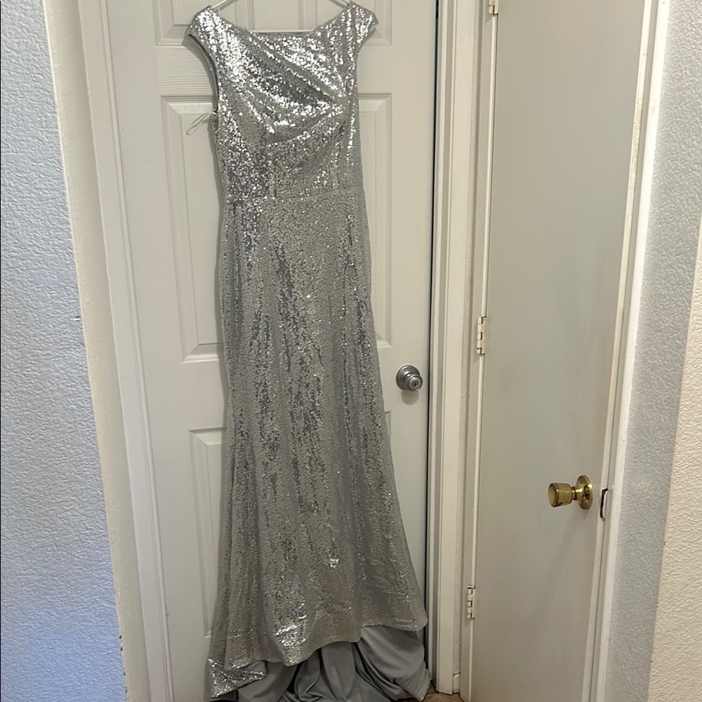 Silver Sequin Evening Gown